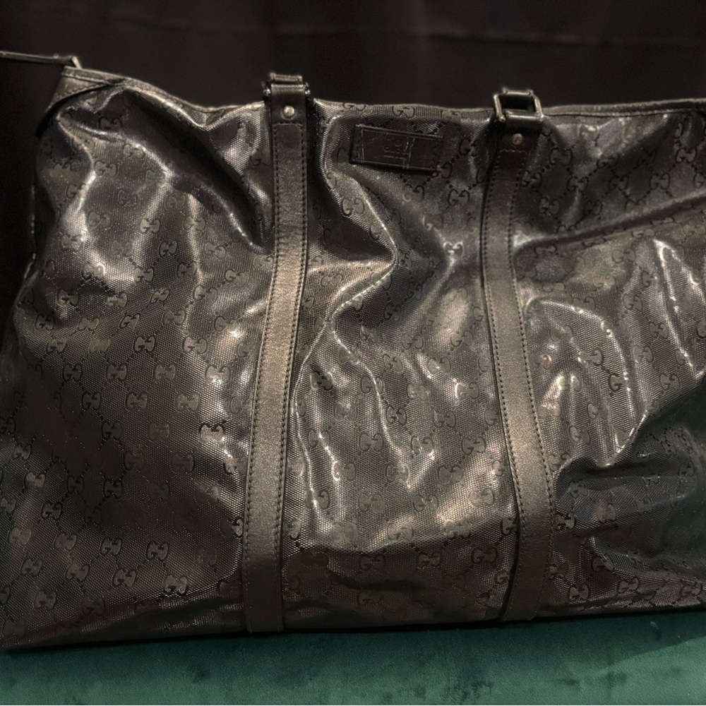 Gucci Black Duffel Bag with Distressed Leather Finish